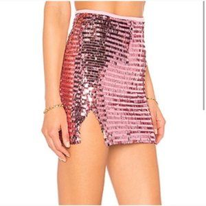Sz S H:OURS Pink Metallic Sequin Stellan Mini Skirt